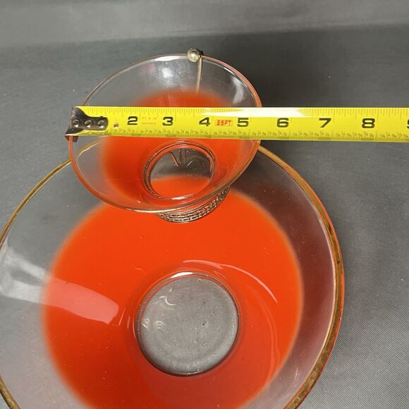 Vintage  Red/Orange Blendo Frosted 1965 Chip & Dip Bowl Set MCM Retro - Picture 8 of 9